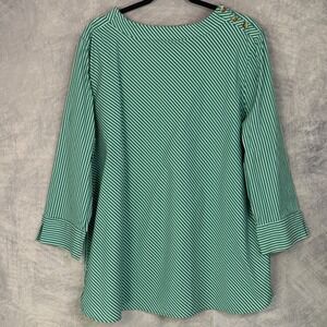 Chico's Striped Top Womens Sz 4 2X Kelly Green Nautical career office casual